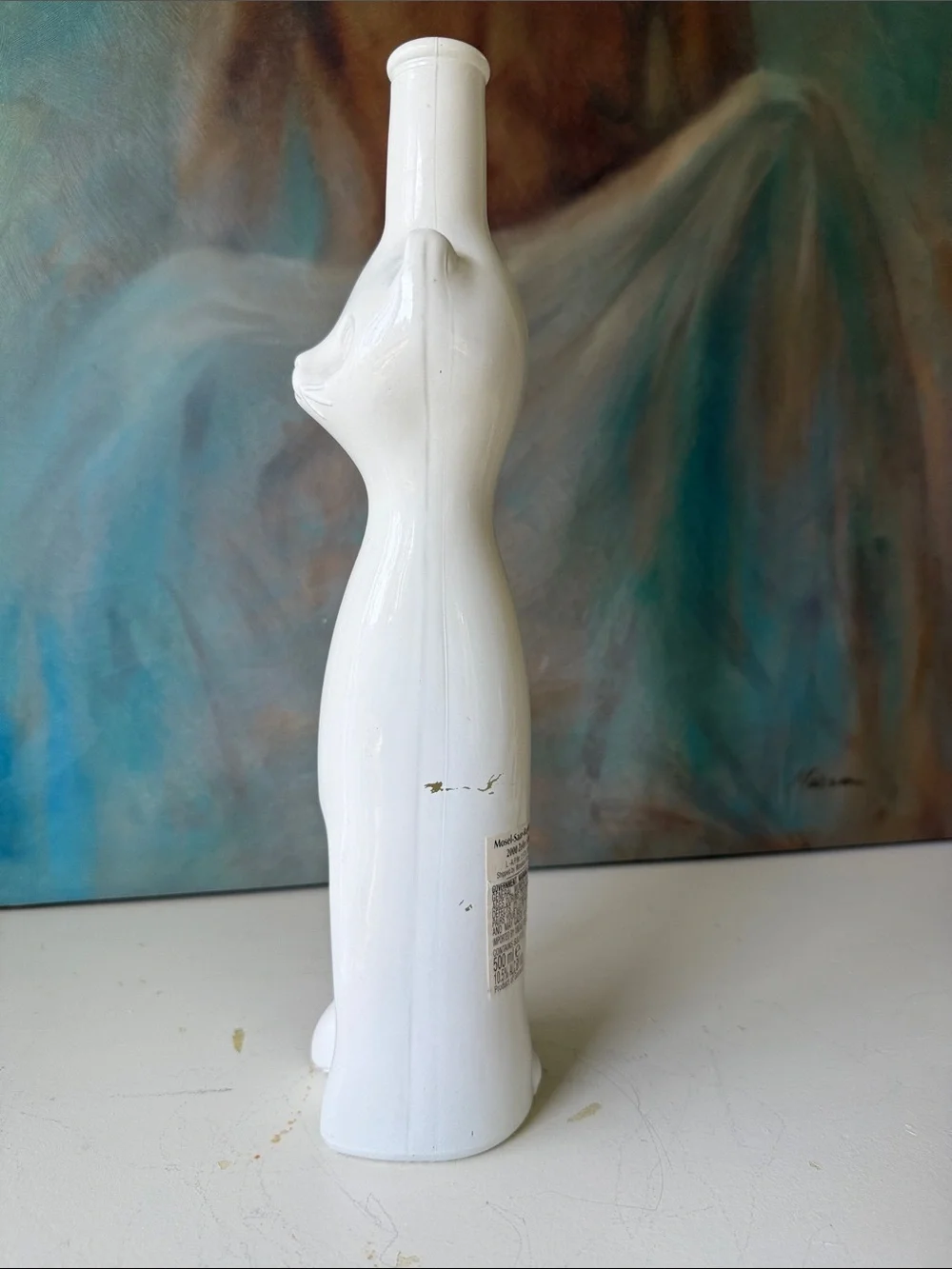 Vintage White Cat Shaped German Riesling Wine Bottle - 13”